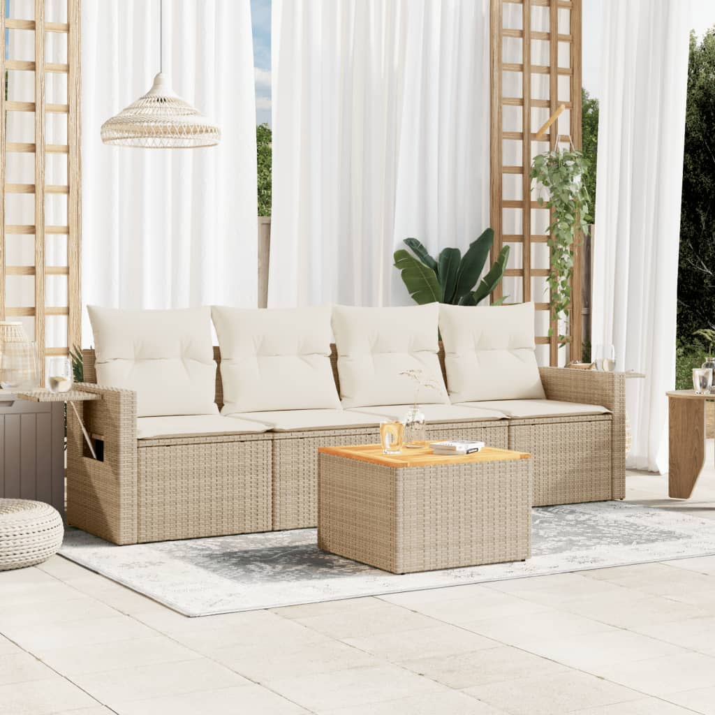 5 Pcs conjunto de sofás p/ jardim com almofadões vime PE bege
