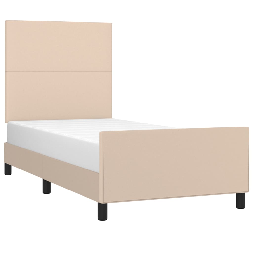 Estrutura cama c/ cabeceira couro artif. 90x190 cm cappuccino