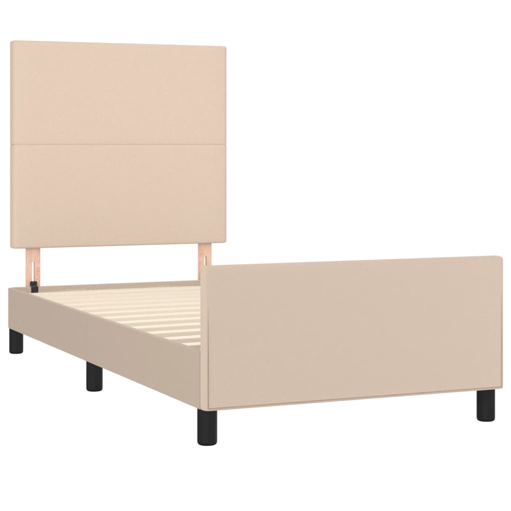 Estrutura cama c/ cabeceira couro artif. 90x190 cm cappuccino