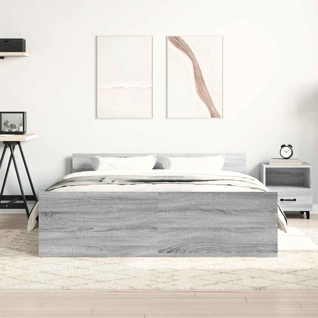 Estrutura de cama c/ painéis de cabeceira e pés cinzento sonoma