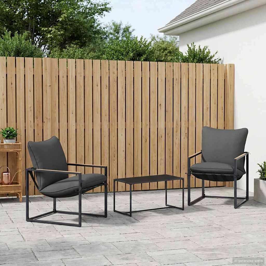 Conjunto de sofá de jardim 3 unid. preto e anthracite aço