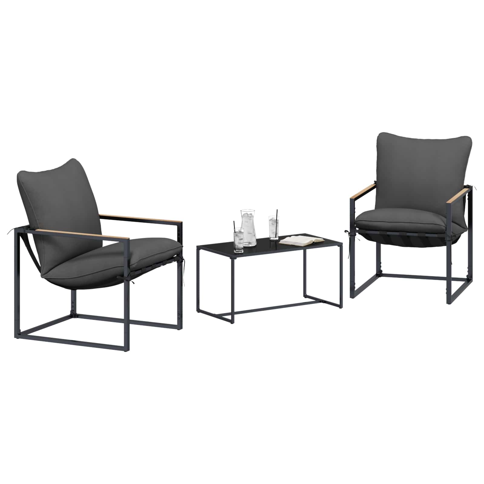 Conjunto de sofá de jardim 3 unid. preto e anthracite aço