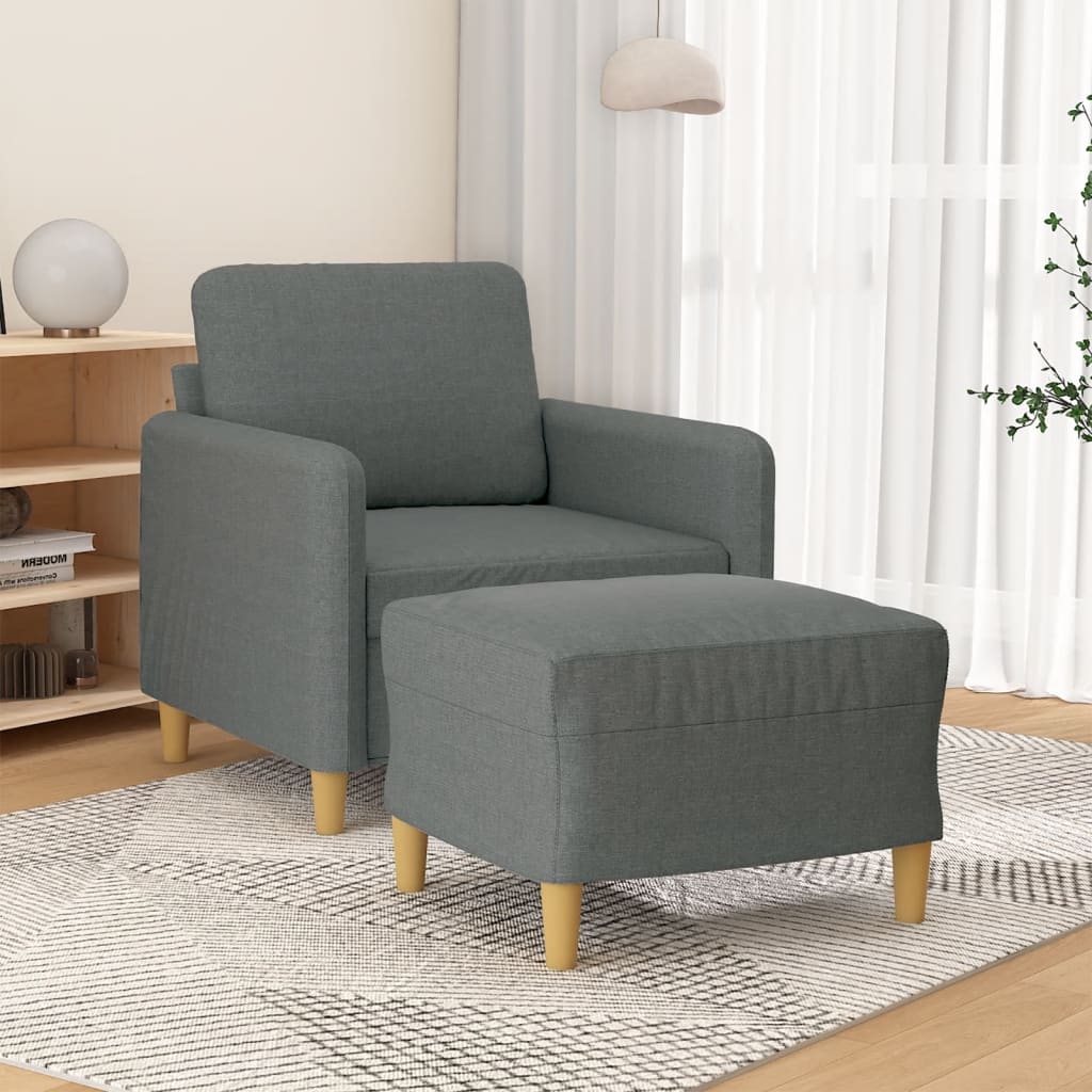 Poltrona com apoio de pés 60 cm tecido cinzento-escuro