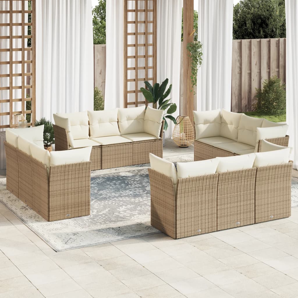 12 Pcs conjunto de sofás p/ jardim com almofadões vime PE bege
