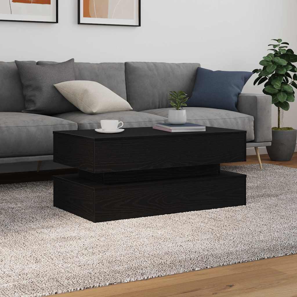 Mesa de centro com luzes LED, carvalho preto, 90x50x40 cm