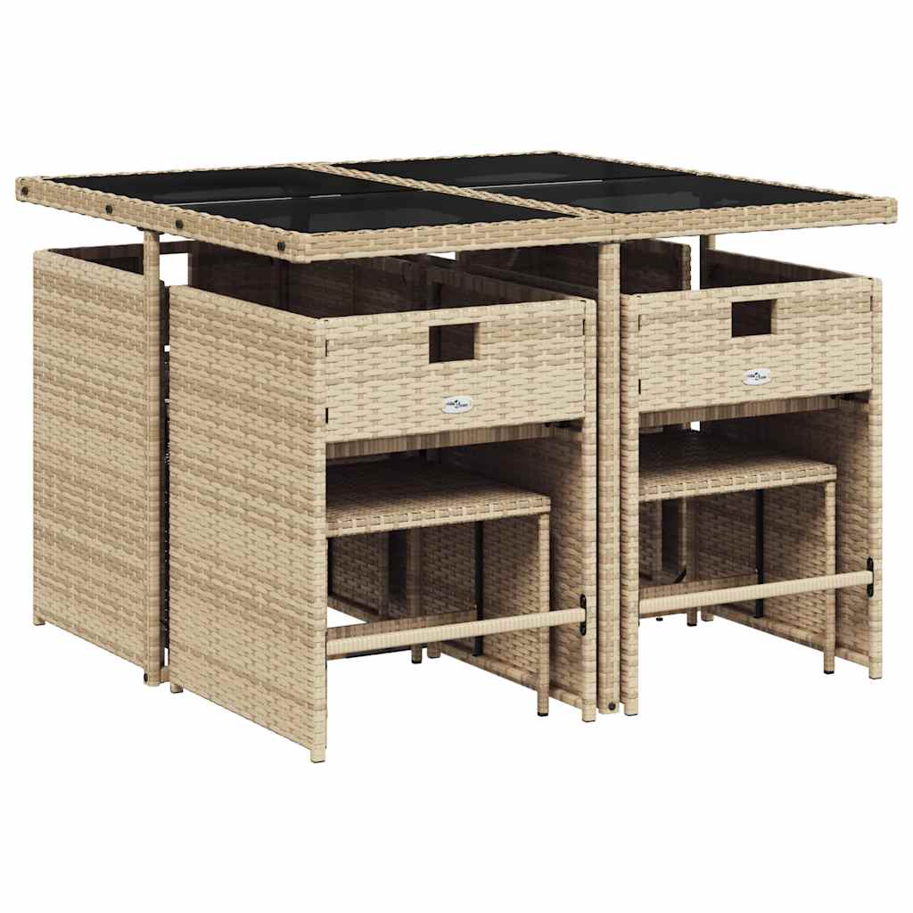 9 Pcs conjunto de jantar p/ jardim com almofadões vime PE bege
