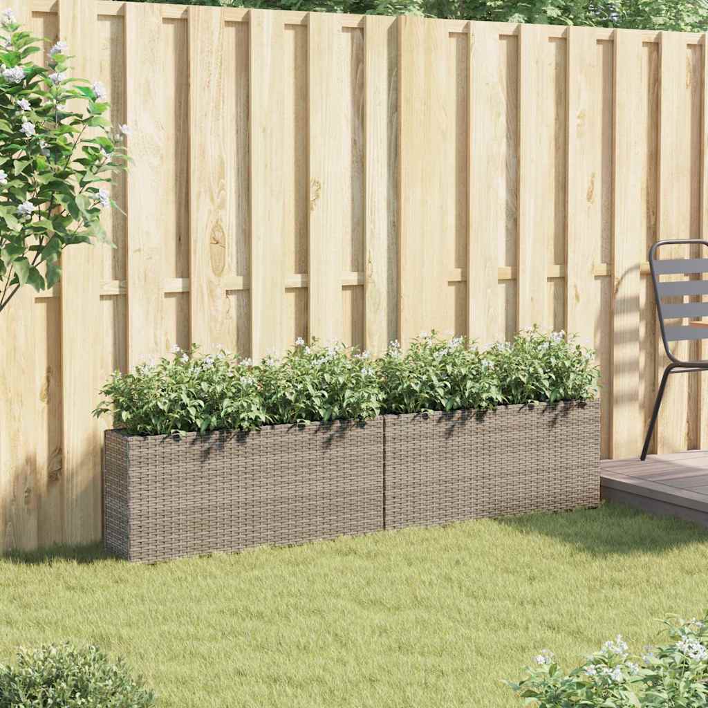 Floreira de jardim com 2 vasos 2pcs 90x20x40cm vime PE cinzento