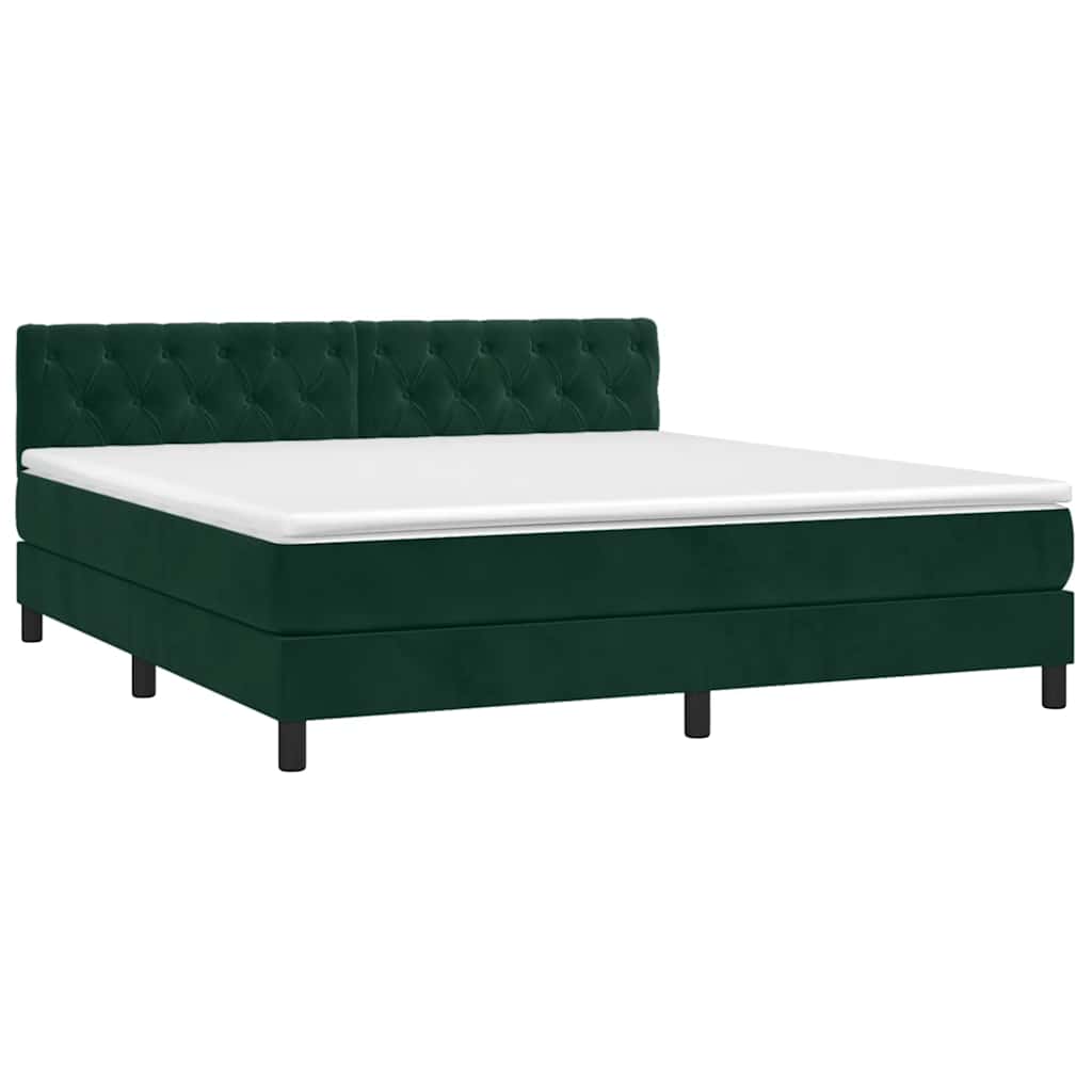 Cama com molas/colchão 160x200 cm veludo verde-escuro
