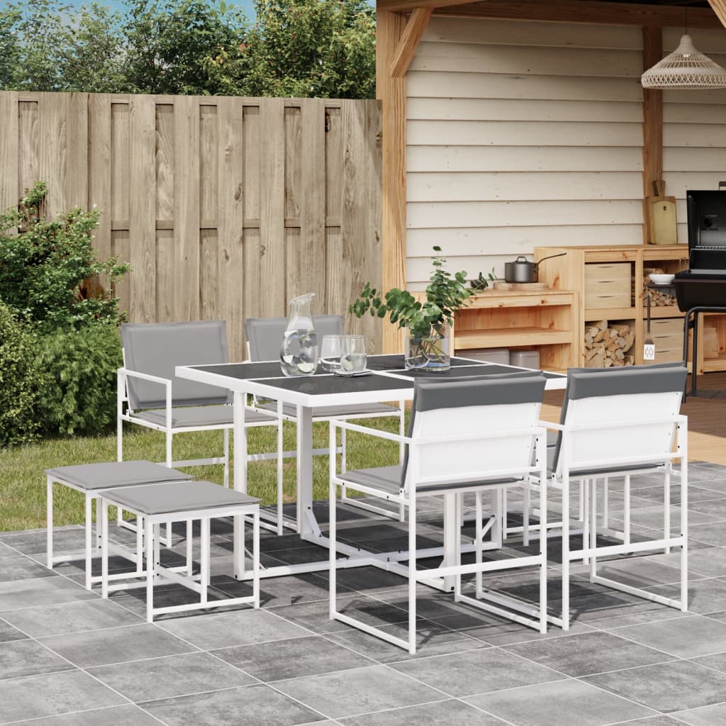 9 Pcs conj. de jantar p/ jardim c/ almofadões textilene branco