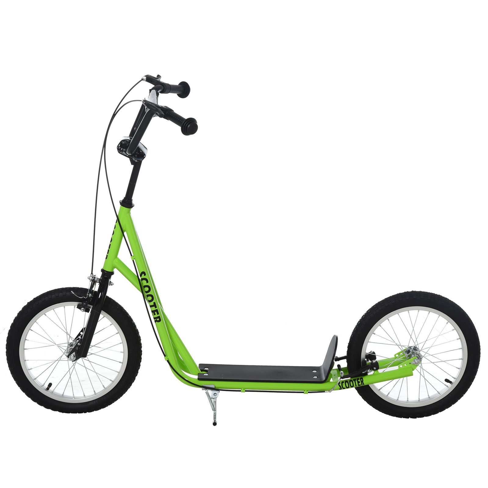 Trotinete com guiador ajustável 2 pneus de borracha insufláveis com travagem dupla e rodas 16" 139x58x90-96 cm verde
