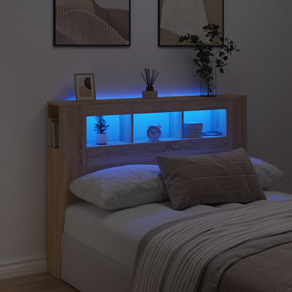 Cabeceira c/ leds 140x18,5x103,5 deriv. madeira carvalho sonoma