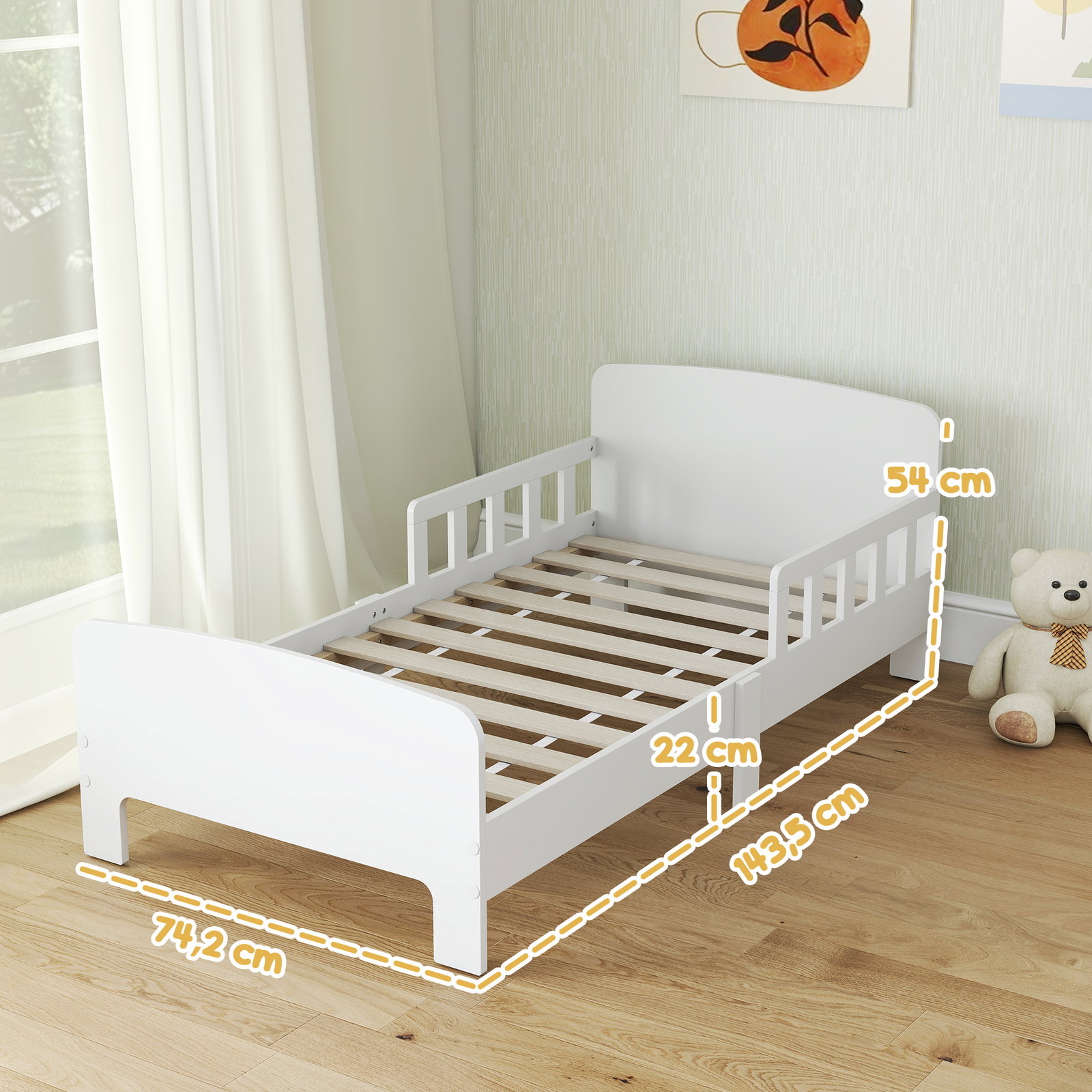 Cama para crianças 70x140 cm cama infantil com barreira anticaídas e estrado para meninos e meninas de 3-8 anos
