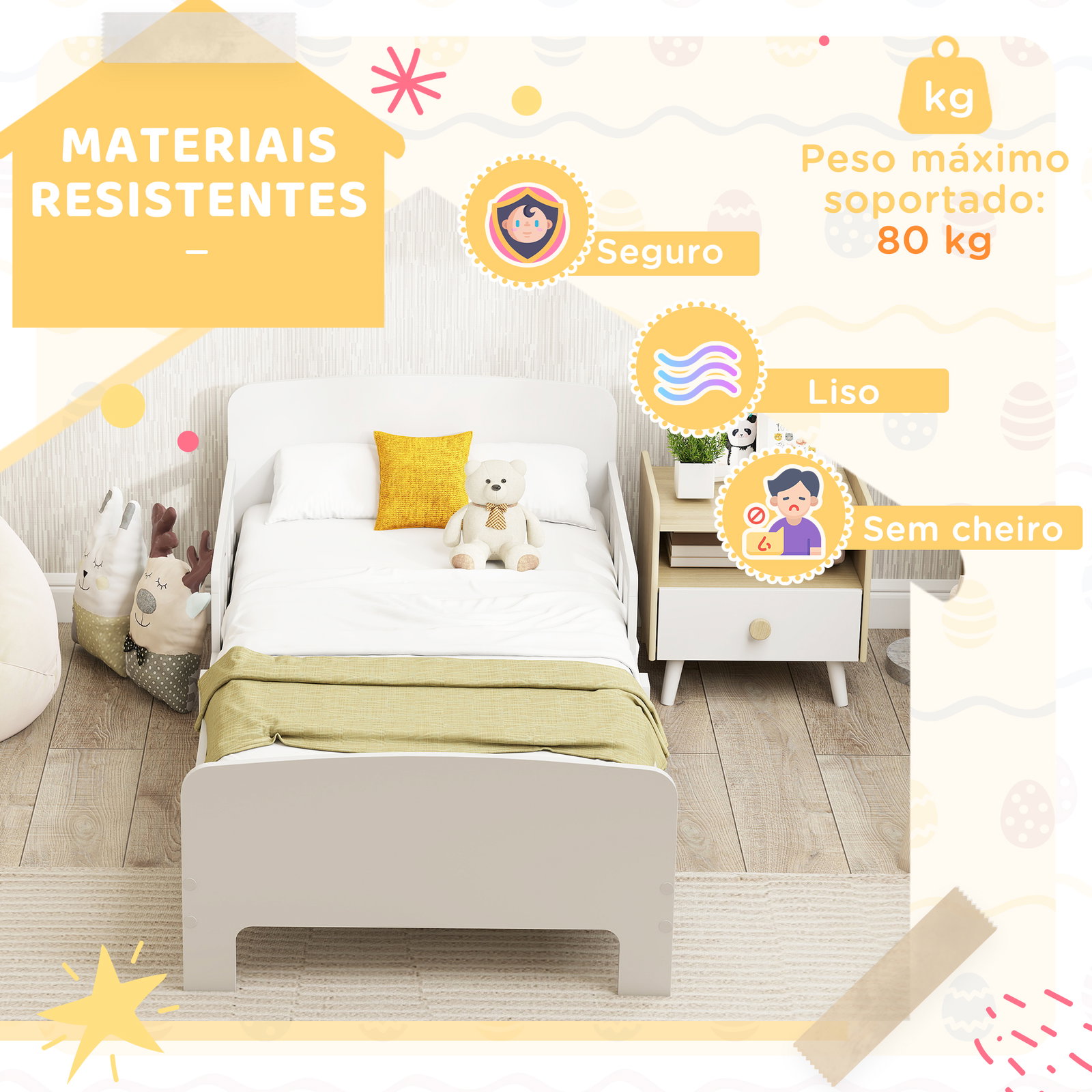 Cama para crianças 70x140 cm cama infantil com barreira anticaídas e estrado para meninos e meninas de 3-8 anos