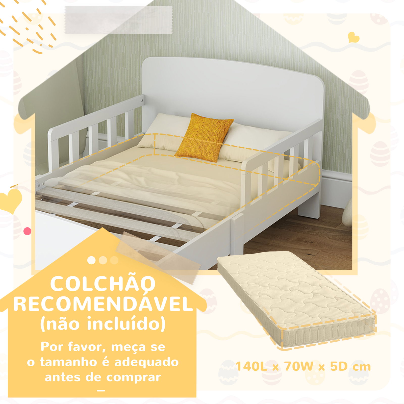 Cama para crianças 70x140 cm cama infantil com barreira anticaídas e estrado para meninos e meninas de 3-8 anos