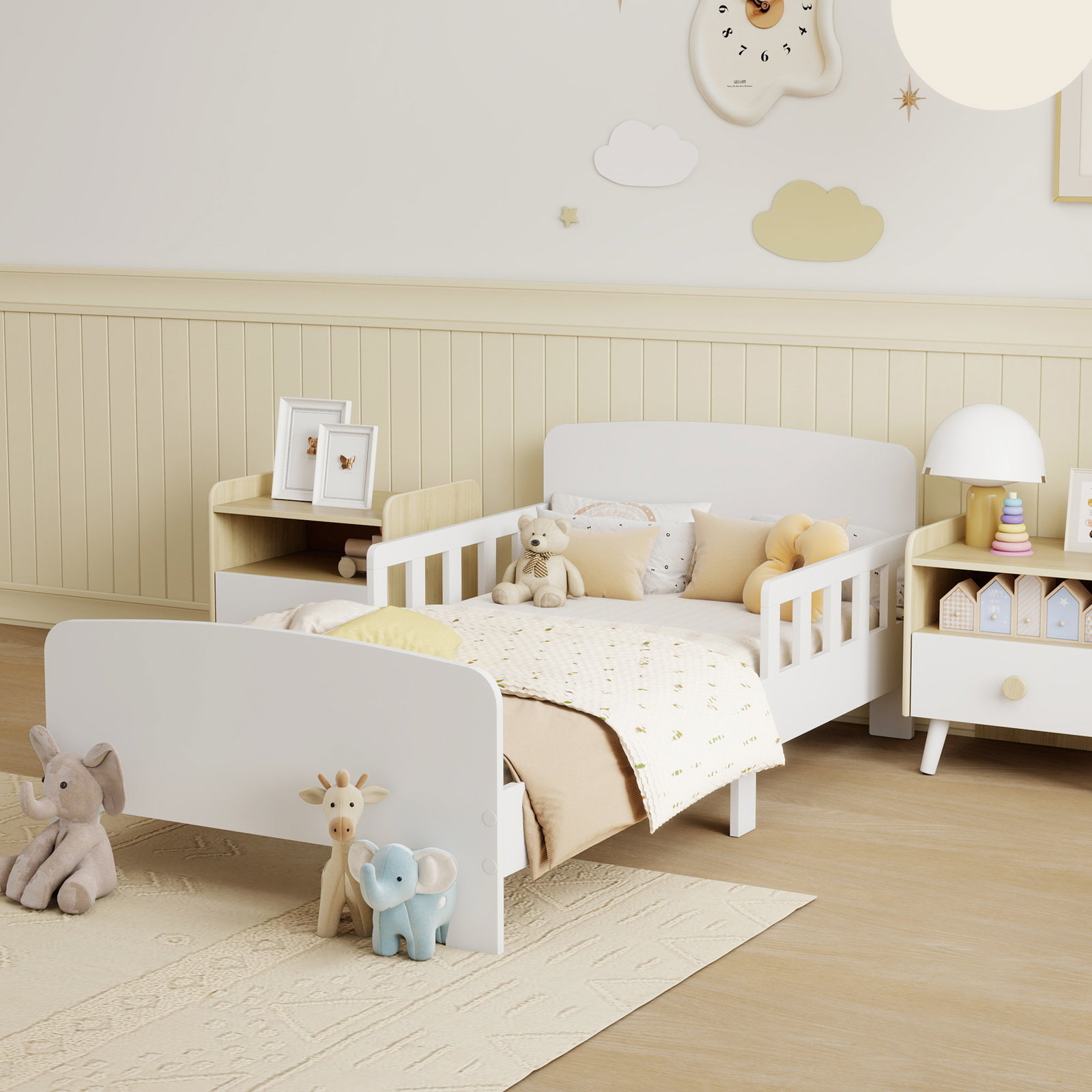 Cama para crianças 70x140 cm cama infantil com barreira anticaídas e estrado para meninos e meninas de 3-8 anos