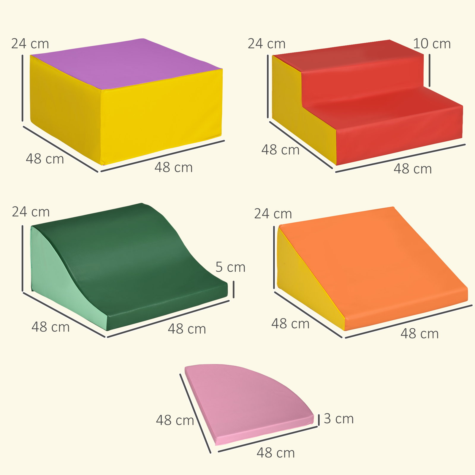 Conjunto de 6 blocos de espuma para crianças de 18-36 meses brinquedo educativo de construção 150x100x24cm multicor