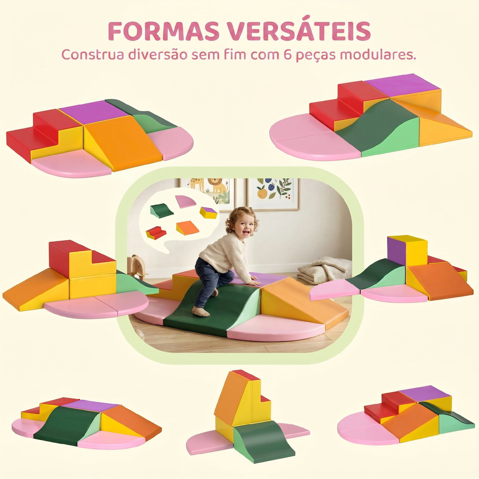 Conjunto de 6 blocos de espuma para crianças de 18-36 meses brinquedo educativo de construção 150x100x24cm multicor