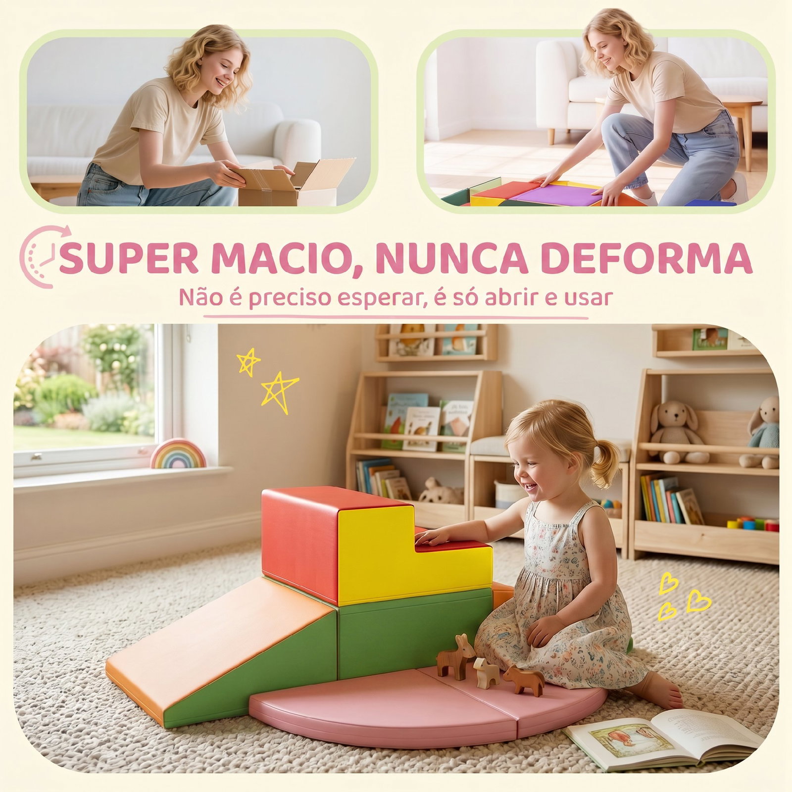 Conjunto de 6 blocos de espuma para crianças de 18-36 meses brinquedo educativo de construção 150x100x24cm multicor