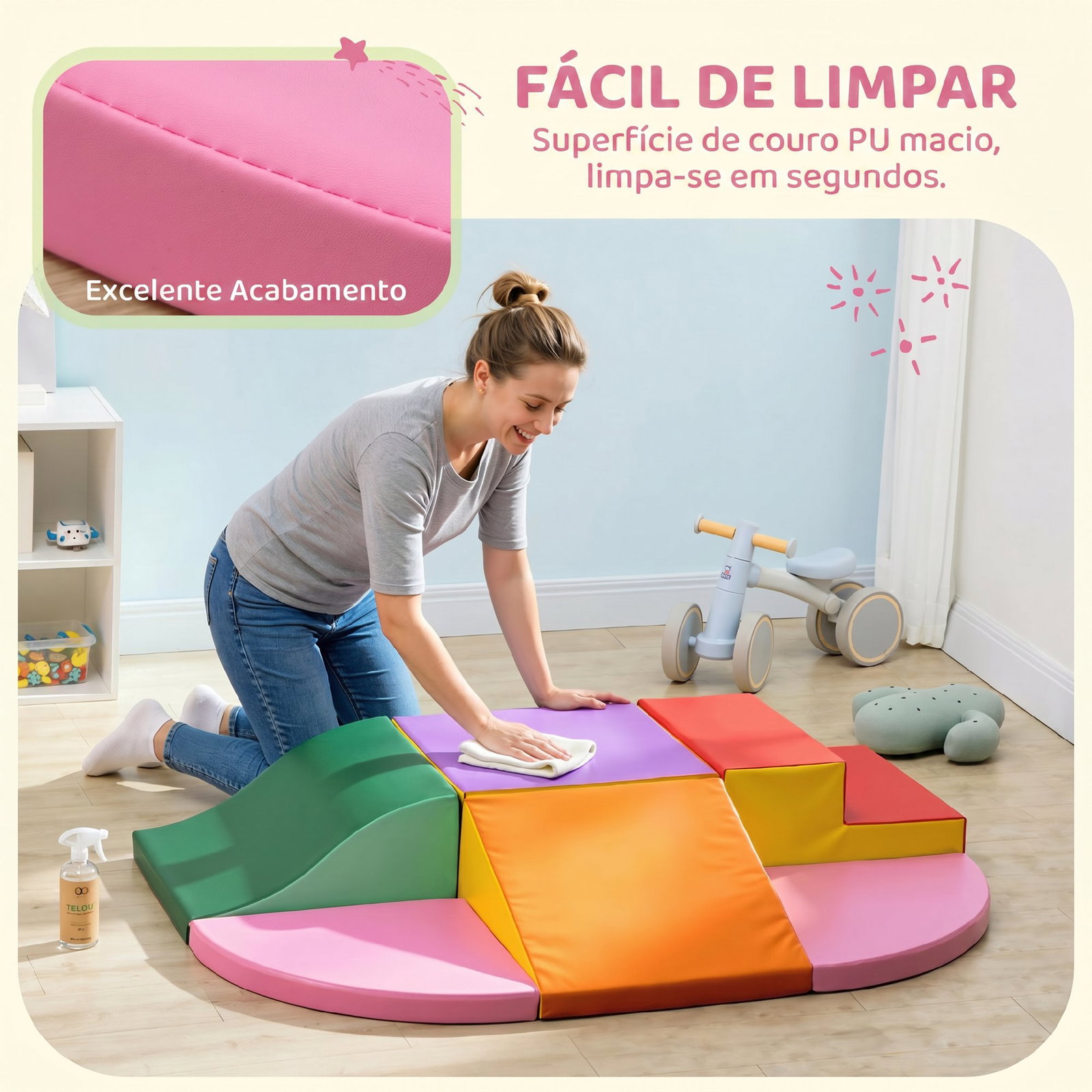 Conjunto de 6 blocos de espuma para crianças de 18-36 meses brinquedo educativo de construção 150x100x24cm multicor