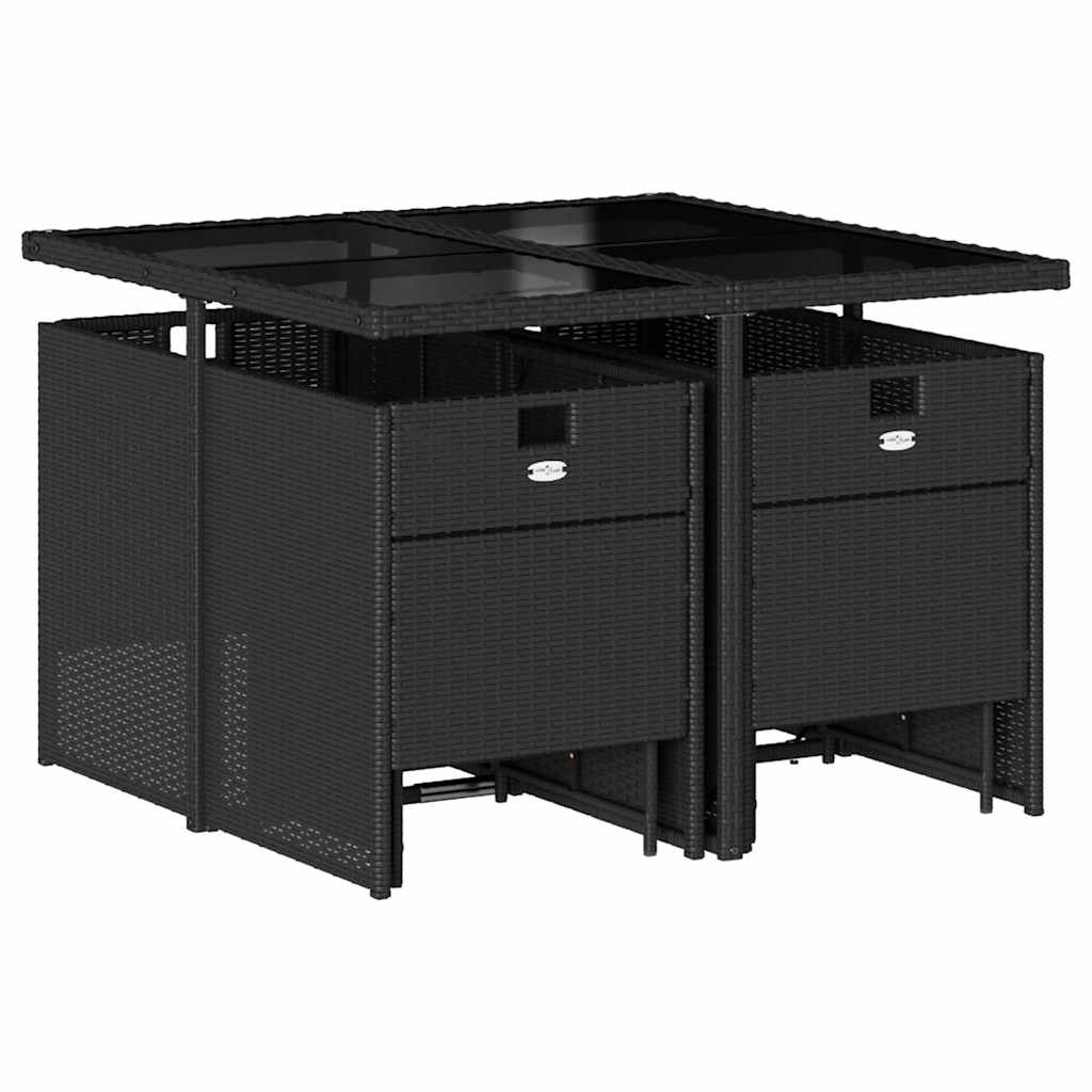 9 Pcs conjunto de jantar p/ jardim c/ almofadões vime PE preto