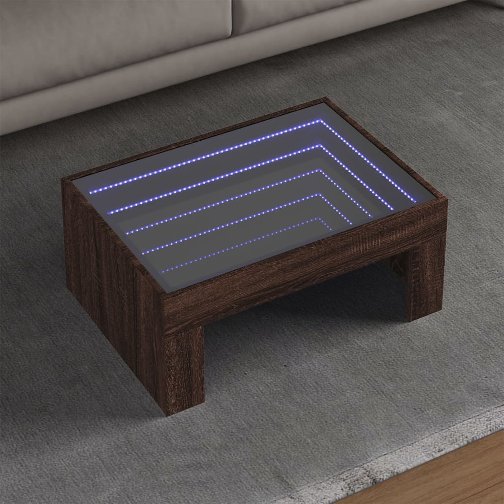 Mesa de centro luzes LED infinity 70x50x30 cm carvalho castanho