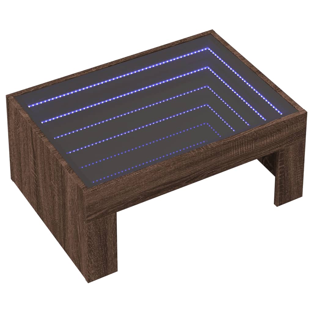 Mesa de centro luzes LED infinity 70x50x30 cm carvalho castanho