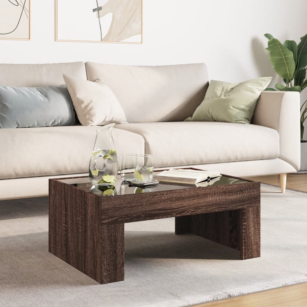 Mesa de centro luzes LED infinity 70x50x30 cm carvalho castanho