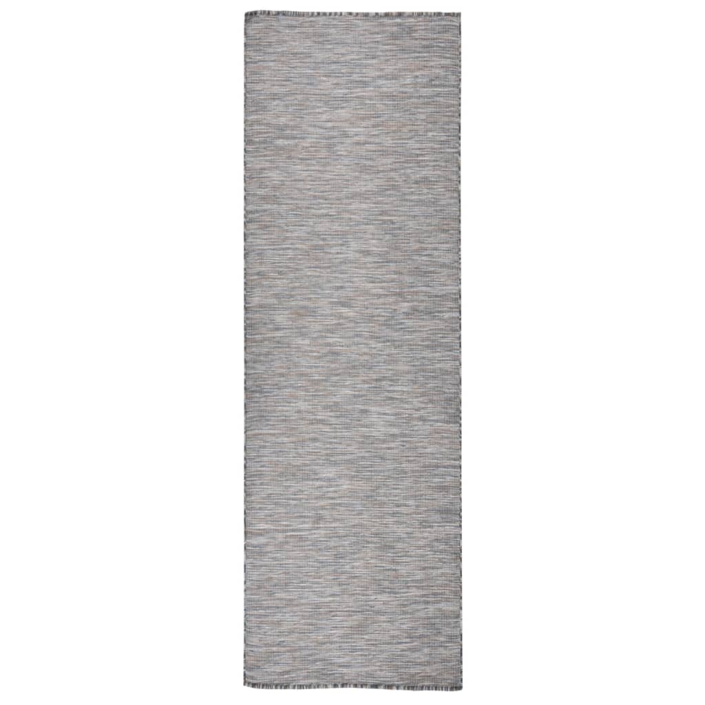 Tapete de tecido plano para exterior 80x250 cm castanho e azul