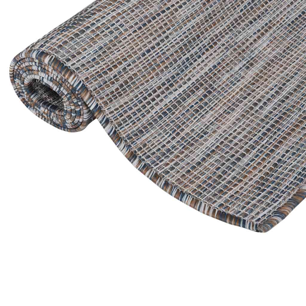 Tapete de tecido plano para exterior 80x250 cm castanho e azul