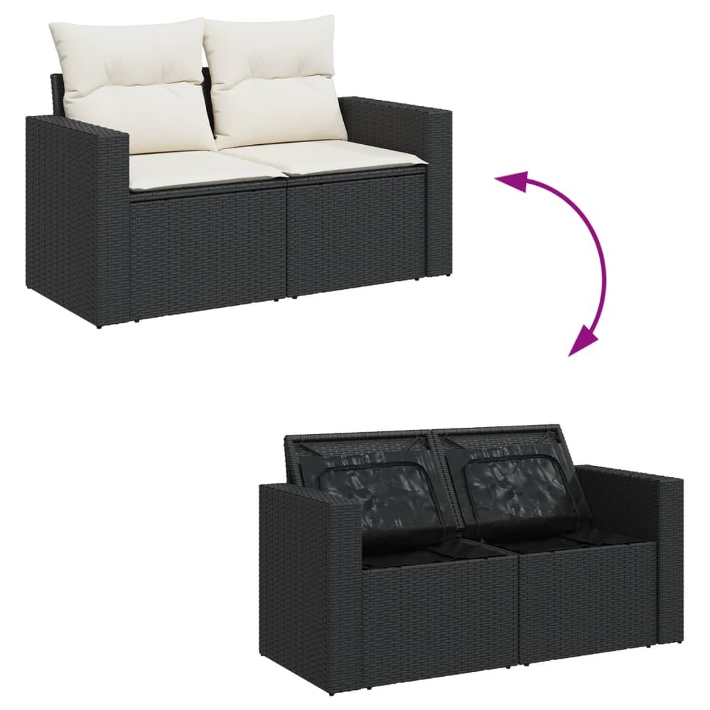 6 Pcs conjunto sofás de jardim c/ almofadões vime PE preto