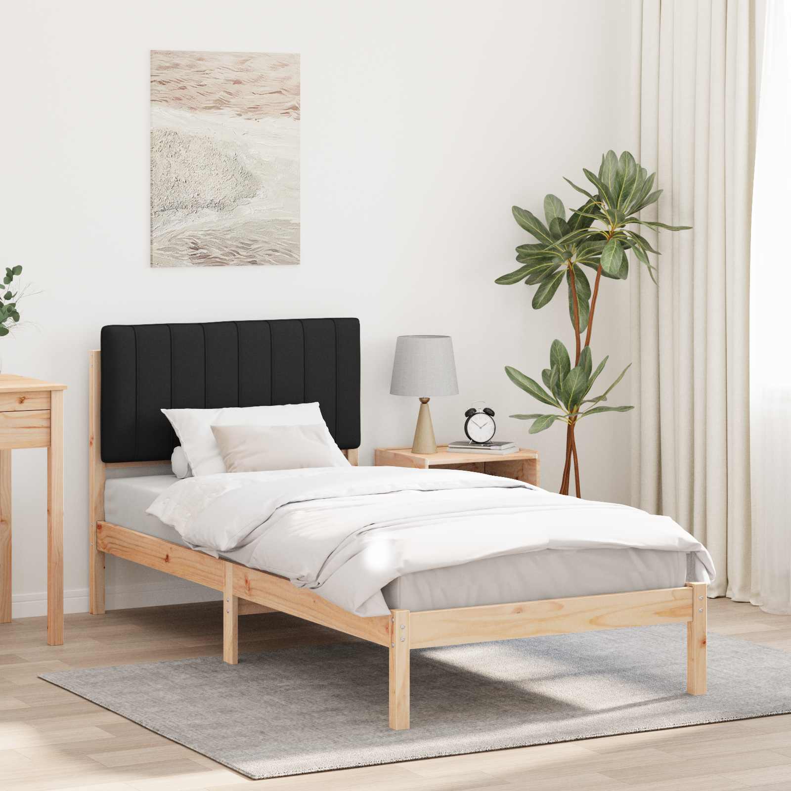Estrutura de cama com cabeceira estofada preto 90 x 190 cm