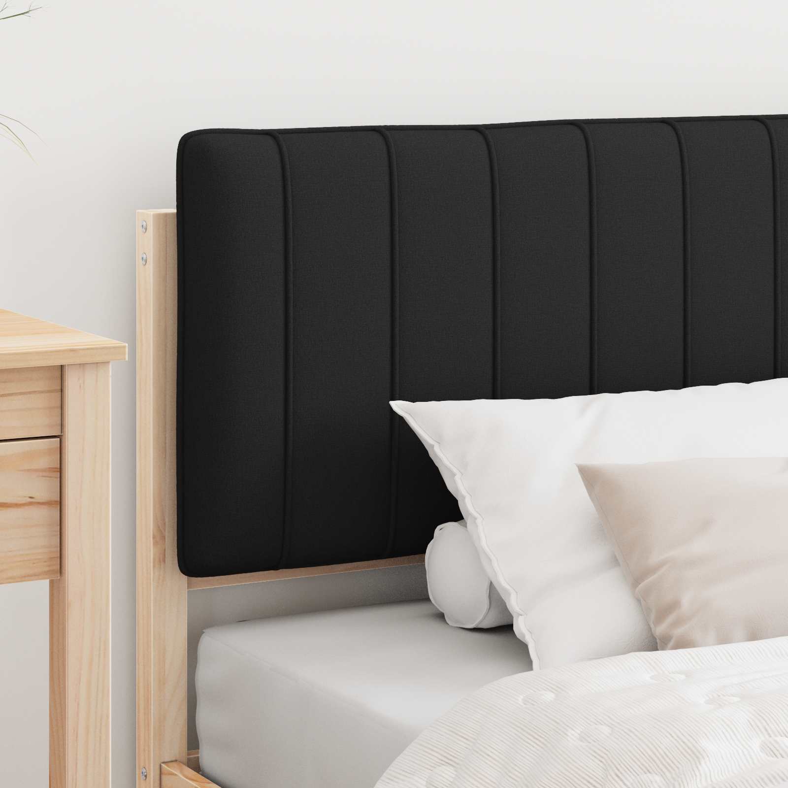 Estrutura de cama com cabeceira estofada preto 90 x 190 cm