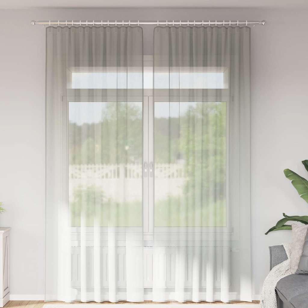 Cortinas de voile com bolsos para varão 2 pcs cinzento-claro