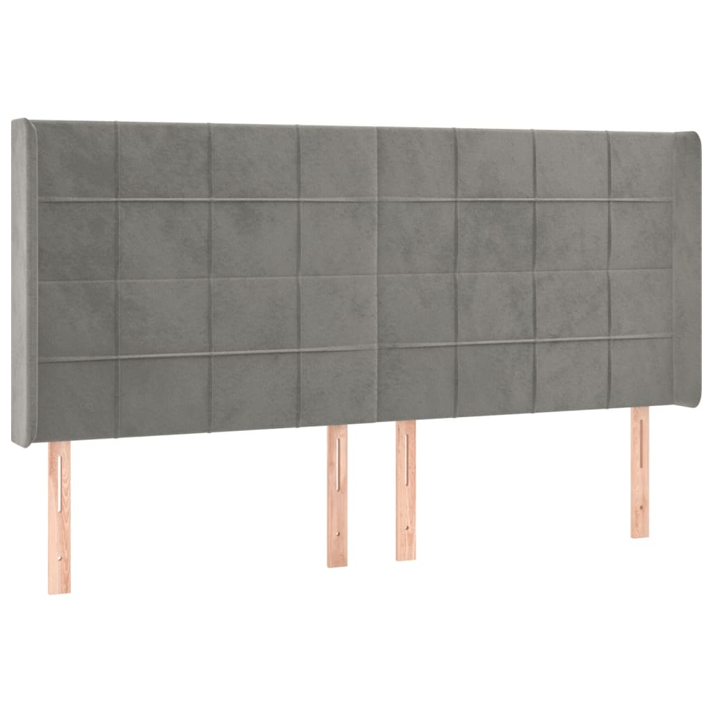 Cabeceira cama c/ luzes LED veludo 183x16x118/128cm cinza-claro