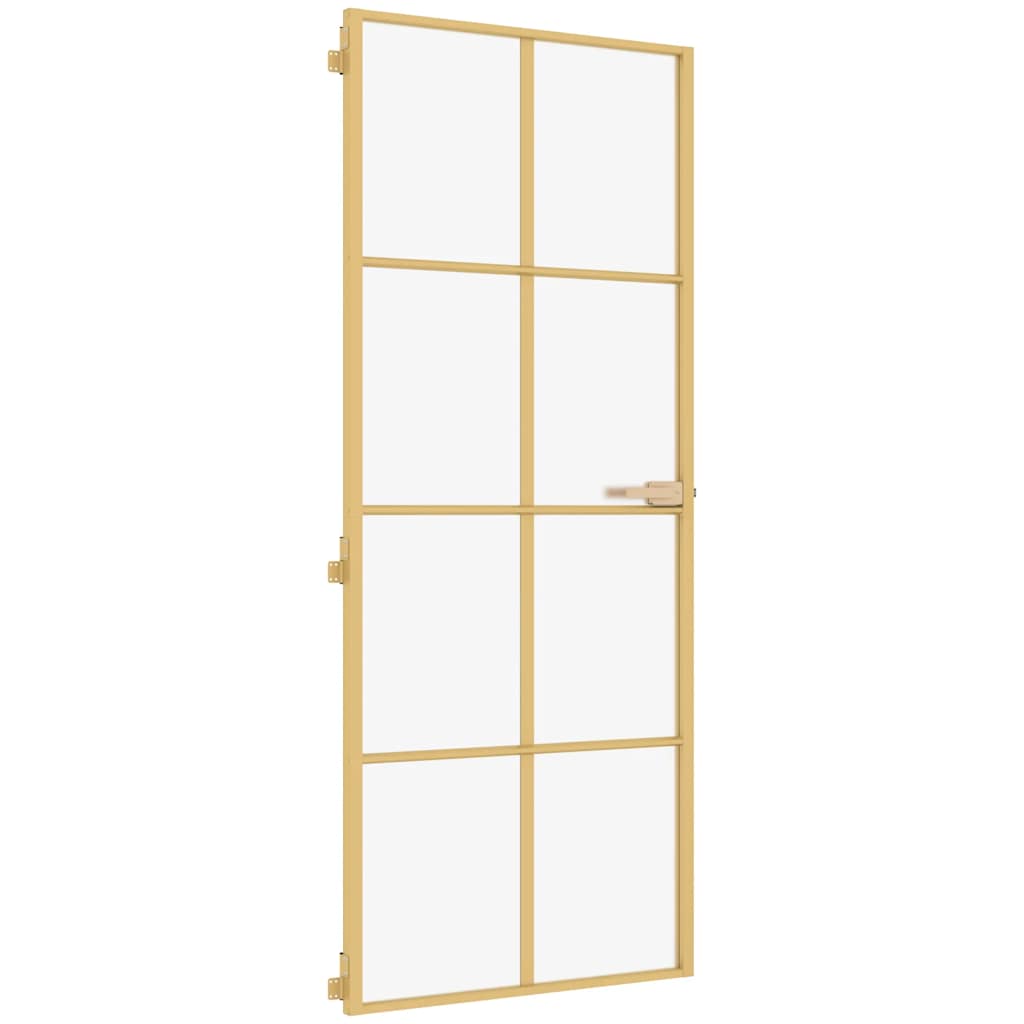 Porta interior 93x201,5 cm vidro temperado e alumínio dourado