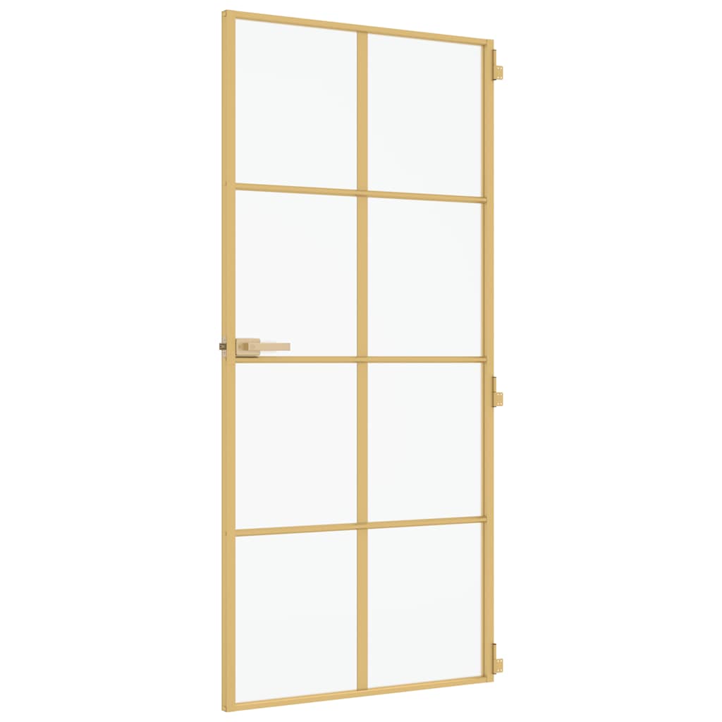 Porta interior 93x201,5 cm vidro temperado e alumínio dourado