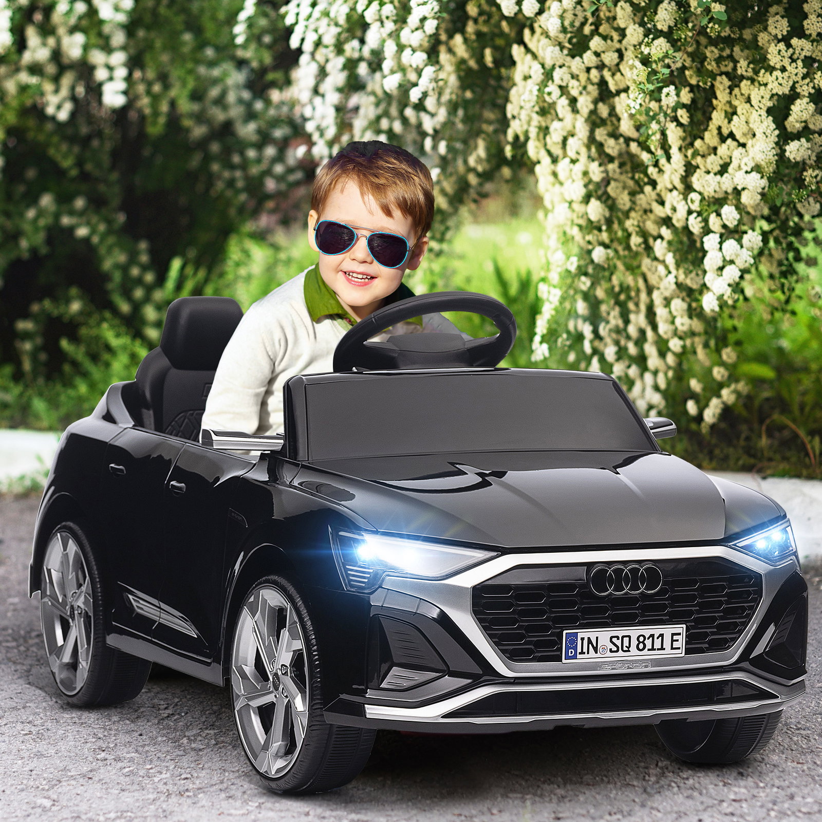 Carro elétrico para crianças carro audi q8 etron sportback infantil 12v faróis buzina e música 98x49,5x43 cm preto