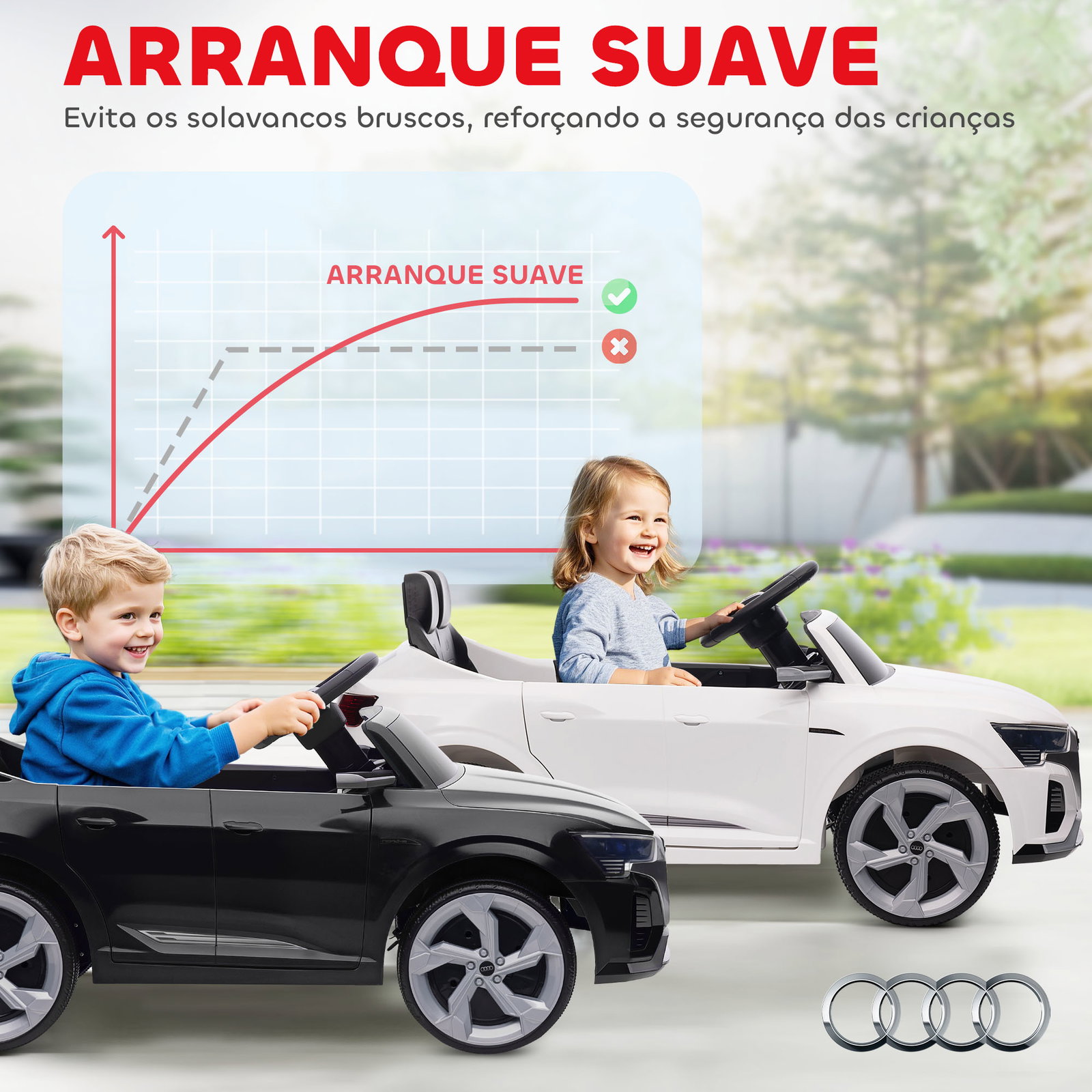 Carro elétrico para crianças carro audi q8 etron sportback infantil 12v faróis buzina e música 98x49,5x43 cm preto