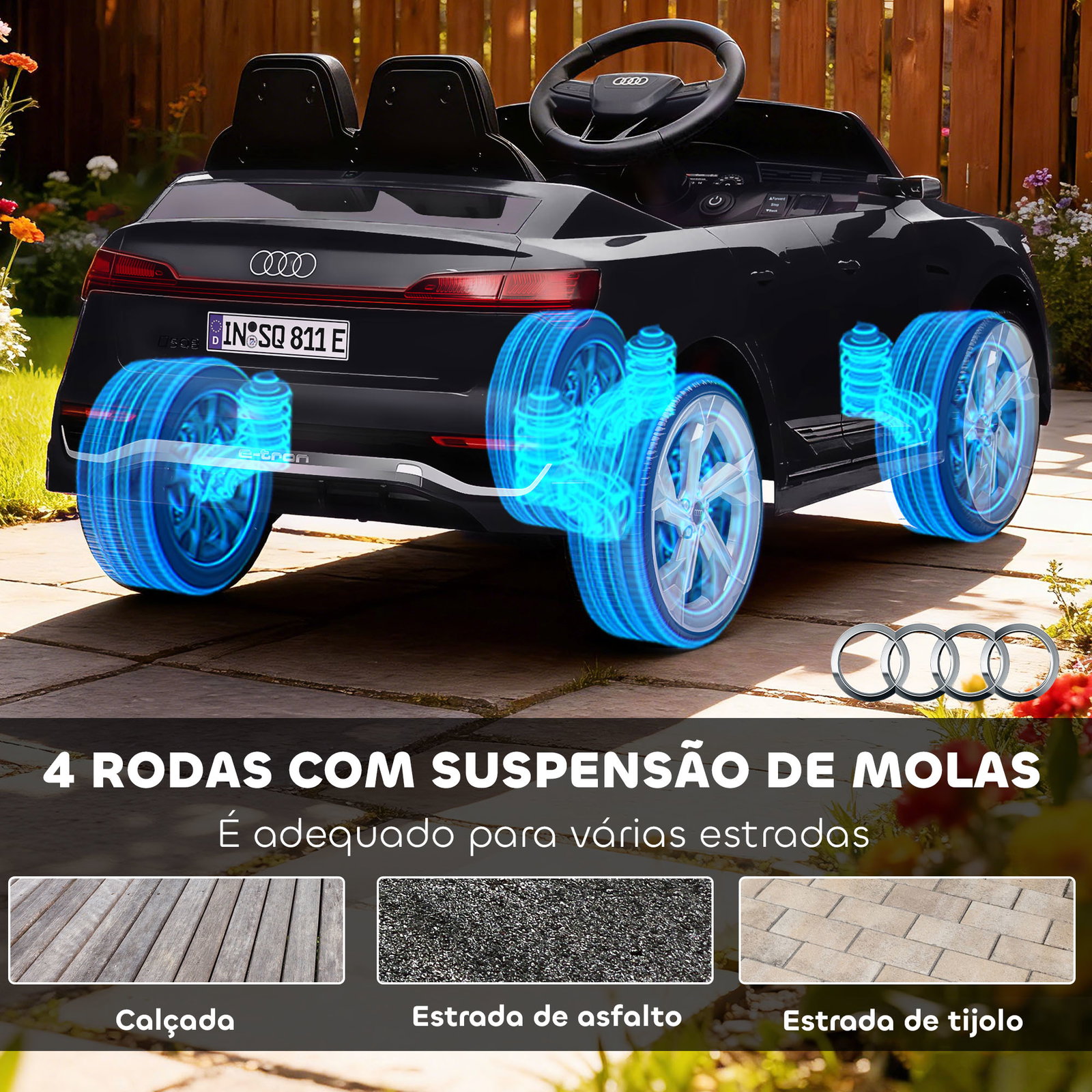 Carro elétrico para crianças carro audi q8 etron sportback infantil 12v faróis buzina e música 98x49,5x43 cm preto