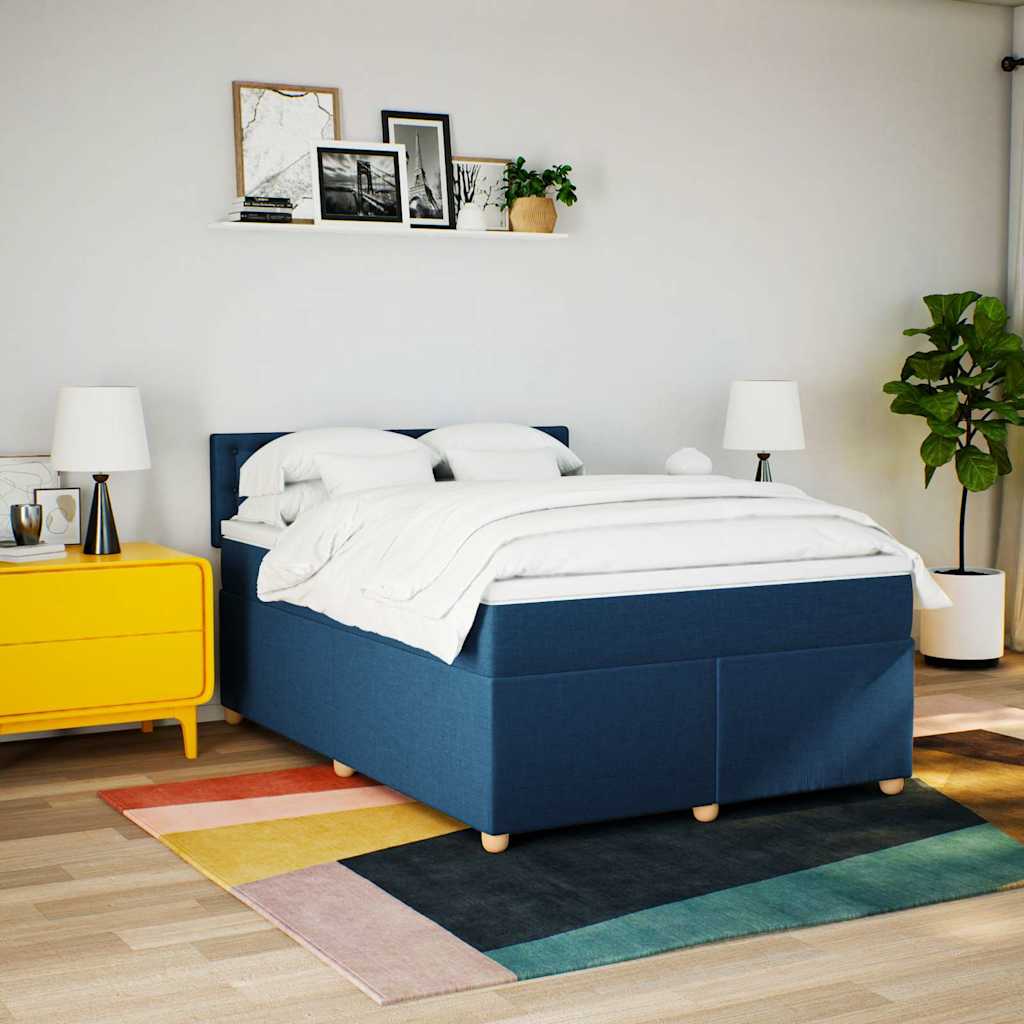 Cama com molas/colchão 140x190 cm tecido azul