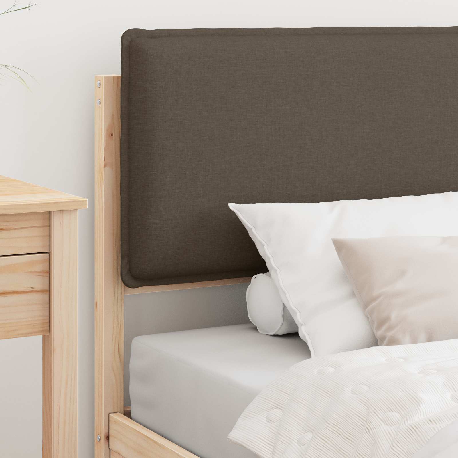 Estrutura de cama com cabeceira estofada cinzento-acastanhado