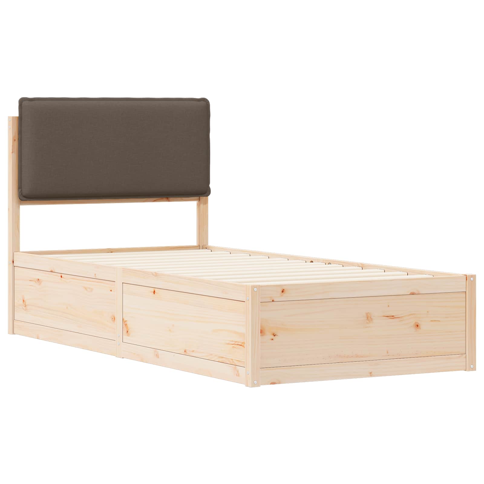 Estrutura de cama com cabeceira estofada cinzento-acastanhado