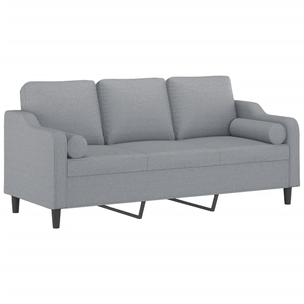 Sofá 3 lugares + almofadas decorativas 180cm tecido cinza-claro