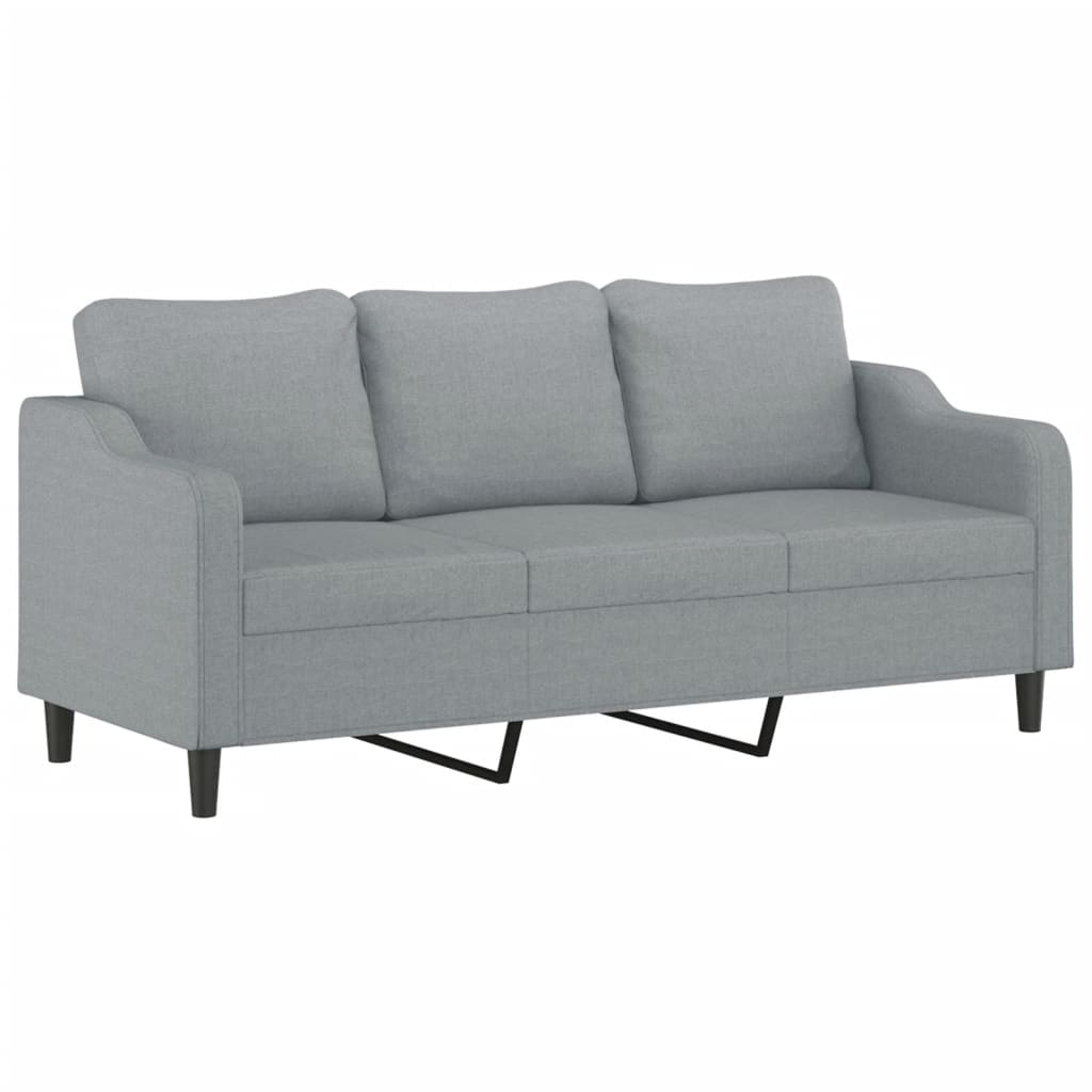 Sofá 3 lugares + almofadas decorativas 180cm tecido cinza-claro
