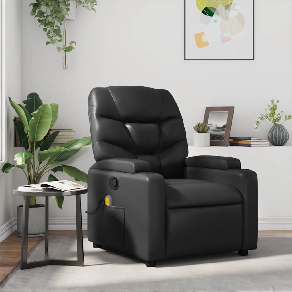 Poltrona de massagens reclinável couro artificial preto