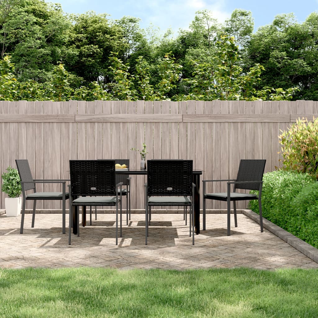 7 Pcs conjunto de jantar p/ jardim c/ almofadões vime PE e aço
