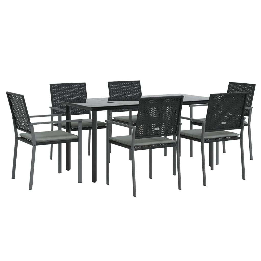 7 Pcs conjunto de jantar p/ jardim c/ almofadões vime PE e aço