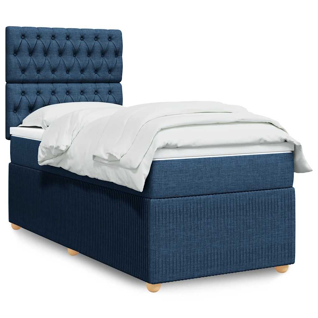 Cama com molas/colchão 80x200 cm tecido azul