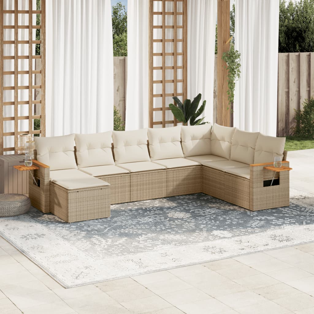 8 Pcs conjunto de sofás p/ jardim com almofadões vime PE bege