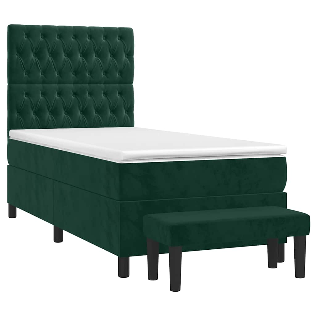 Cama com molas/colchão 80x200 cm veludo verde-escuro